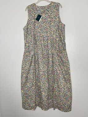 New VTG Laura Ashley Navy Floral Sleeveless Cotton Pockets Cottagecore Midi 12